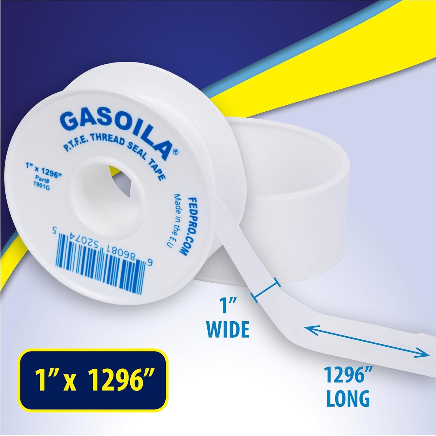 Gasoila PTFE Thread Seal Tape – Professional-Grade, 3/4 Inch x 520 Inch, Low-Density Thread Tape for Plumbing and Water Pipes – Leak-Proof Seal, Non-Toxic