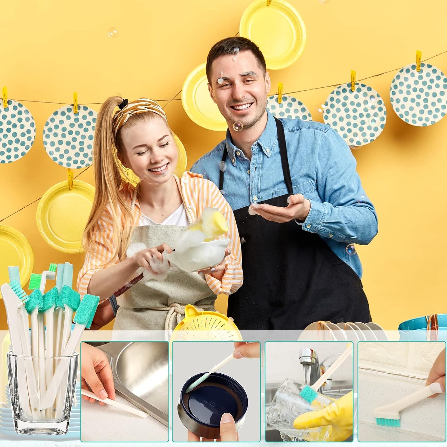 Nuenen 16 Pcs Small Household Cleaning Brushes - Deep Detail Crevice Cleaner Brush Set, Corner Space Keyboard Bottle Tile