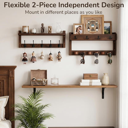 Wooden Key Holder Wall Mount with Shelf, Wall Key Rack and Mail Holder with 9 Key Hooks and 6 Sunglasses Holders, Farmhouse Key Hanger for Entryway Living Room Bedroom, Black