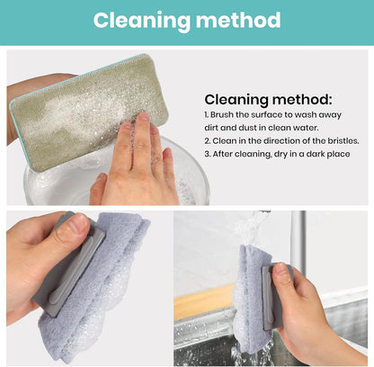 Window Screen Cleaner & Track Cleaning Kit – Mesh Screen Cleaning Brush + 3 Groove Brushes & 6 Replacement Cleaning Cloths – 14.8″ Detachable Long-Reach Handle, Wet & Dry Dual-Use