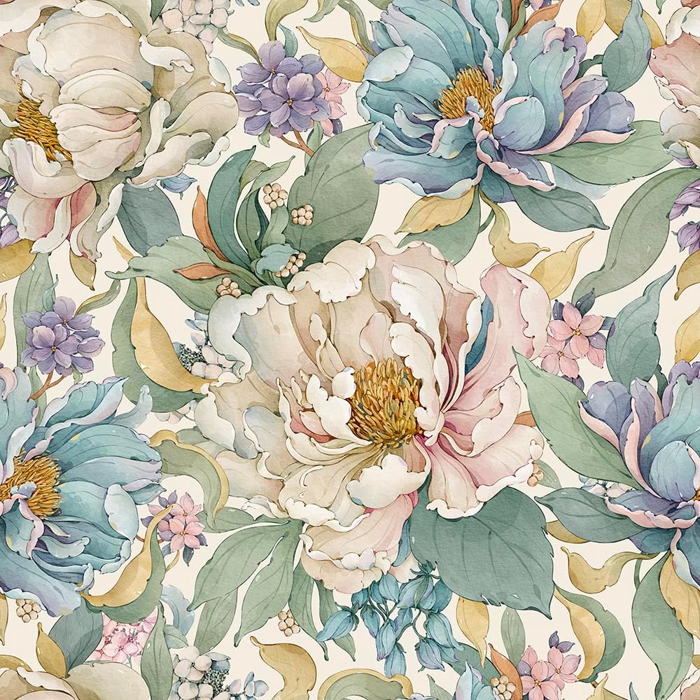 MuralPeel White Poppies Floral Modern Grey Peonies Flowers Peel and Stick Wallpaper Self Adhesive Removable Easy Peel Off Stick on Wall Paper for Bedroom Renter