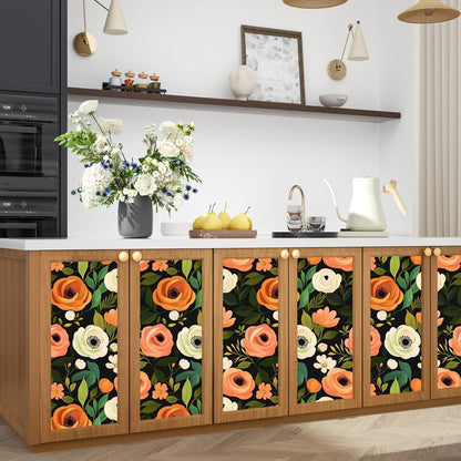 Danodoi Yellow Floral Wallpaper Peel and Stick Vinyl Wallpaper Stick and Peel Colorful Contact Paper for Cabinets Waterproof Self Adhesive Wall Paper for Kitchen Countertop Wall 17.5" x 118"