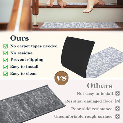 Lahome Carpet Stair Treads Non Slip Backing, 15 Pack 8" X 30" Stair Treads for Wooden Steps Indoor, Soft Washable Stairway Stair Runners Oriental Staircase Rugs for Kids Pets Elders(15pc, Grey)