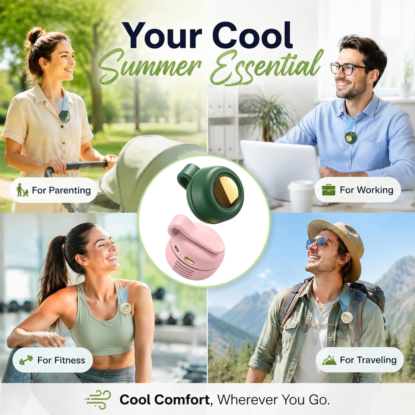 Portable Clip-On Fan, Mini Bladeless Waist Fan, 5100RPM 25dB Ultra-Quiet 3-Speed Rechargeable Small Whirlwind Fan, Hands-Free Personal Cooling for Outdoor Travel Office Camping with USB-C