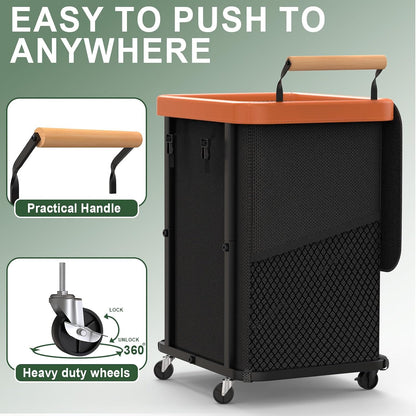 230L (60 Gal) Extra Large Fashion Laundry Sorter 3 Section with Lid, Rolling Laundry Basket Hamper with Handle, Laundry Organizer Storage Cart with Sturdy Metal Frame for Laundry Room, Hotel, White