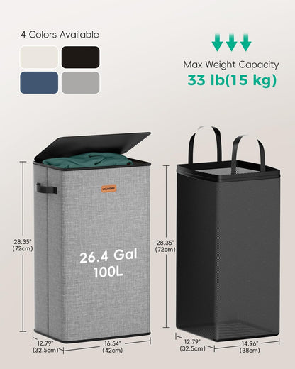 150L 2-Section Laundry Hamper with Lid – Removable Bag, Double Compartment Clothes Hamper for Bathroom, Bedroom, Dorm & Laundry Room