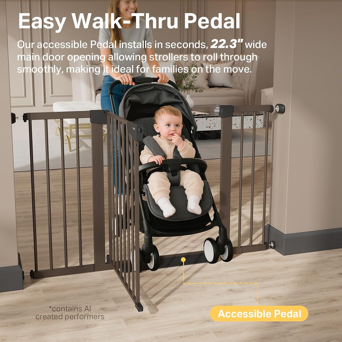 Cumbor 29.7-48" Baby Gate for Stairs, Mom's Choice Awards Winner-Dog Gate for Doorways, Auto Close Safety Pet Gate for Dogs Indoor, Easy Install Pressure Mounted Child Gate with Walk Thru Door, Brown