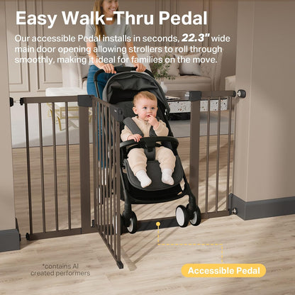 Cumbor 29.7-48" Baby Gate for Stairs, Mom's Choice Awards Winner-Dog Gate for Doorways, Auto Close Safety Pet Gate for Dogs Indoor, Easy Install Pressure Mounted Child Gate with Walk Thru Door, Brown