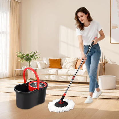Spin Mop and Bucket, Mop and Bucket with Wringer Set for Home, 360 Spinning Mop Bucket Floor Cleaning Tool with One Microfiber Mop Replacement Head Refills,50" Extended Handle for Floor Cleaning Home