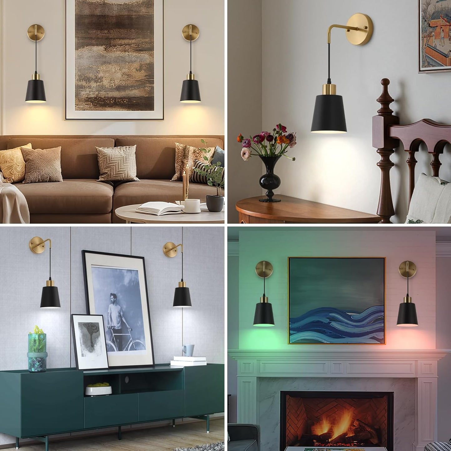 Battery Operated Wall Sconces Set of 2,Wireless Wall Sconce with Remote Control,Rechargeable wall Lights with 15 Color Changing,Dimmable Modern Wall Lamp for Bedroom Living Room Hallway