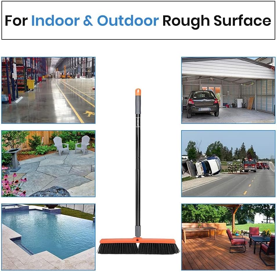 TreeLen 18 inch Push Broom Outdoor - Heavy Duty Broom for Driveways, Sidewalks, Patios and Deck Cleans Dirt, Debris, Sand, Mud, Leaves and Water-18 Wide Bristles