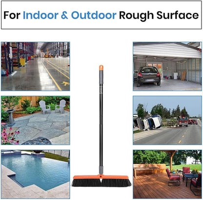TreeLen 18 inch Push Broom Outdoor - Heavy Duty Broom for Driveways, Sidewalks, Patios and Deck Cleans Dirt, Debris, Sand, Mud, Leaves and Water-18 Wide Bristles