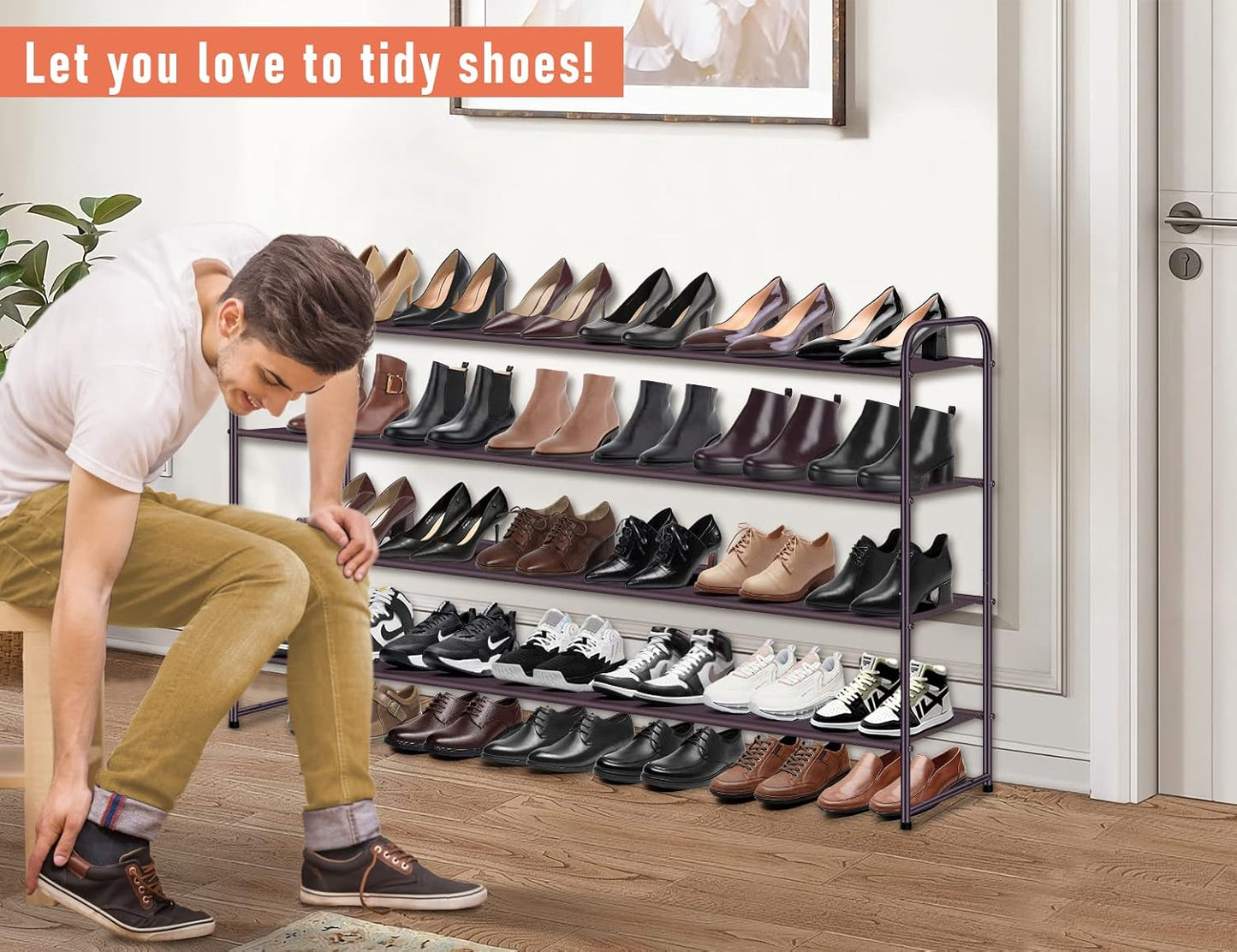 MISSLO 3-Tier Long Shoe Rack for Closet Shoe Organizer for Closet Floor Entryway Storage Stackable Wide Shoe Shelf Stores 24 Pairs of Men Sneakers, Black