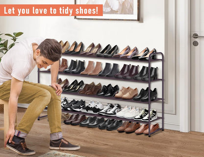 MISSLO 3-Tier Long Shoe Rack for Closet Shoe Organizer for Closet Floor Entryway Storage Stackable Wide Shoe Shelf Stores 24 Pairs of Men Sneakers, Black