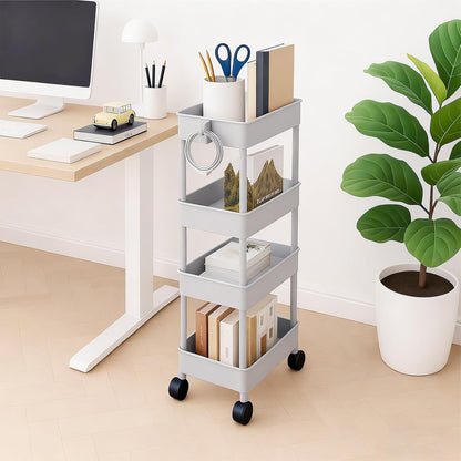 ShellKingdom 4 Tier Bathroom Storage Organizer, Slim Rolling Storage Cart for Narrow Space, Mobile Shelving Unit with Lockable Wheels and Hooks for Bathroom, Kitchen, Laundry Movable Shelf (Green)