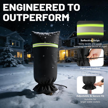 Outdoor Faucet Covers for Winter, 13" W x 25.6" H faucet covers with 420D Waterproof Oxford Fabric, Reflective Strips（1 Pcs, Black）