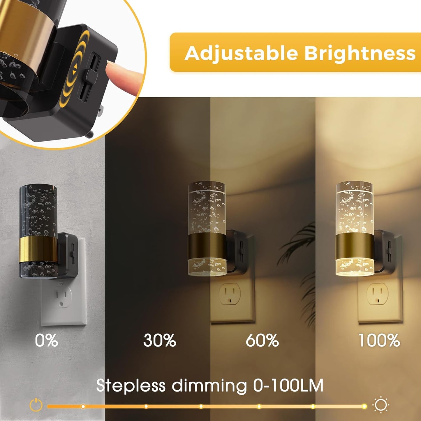 L LOHAS LED Night Light,Dimmable Night Lights Plug into Wall, 2 Pack Acrylic Nightlight with 0-100 LM Adjustable Brightness, 3000K Plug in Night Light with Dusk to Dawn Sensor, for Bathroom Hallway