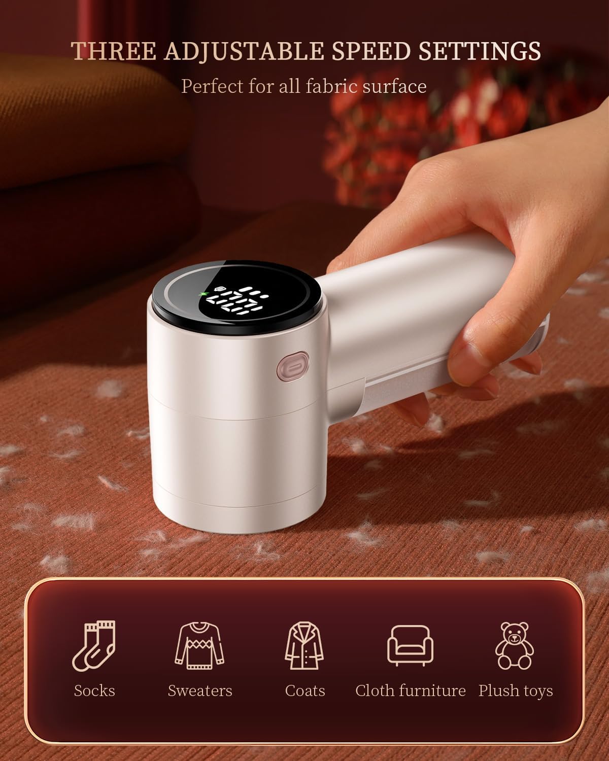 Fabric Shaver, Rechargeable Lint Shaver with Digital Display, 3-Speeds Sweater Shaver with 6-Leaf Blades, Electric Portable Lint Remover to Remove Pilling for Clothes, Furniture, Couch, Blanket
