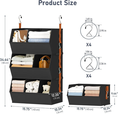 Hanging Closet Organizer Extra Large, Clothes Hanging Shelves for Closet with Divider, Collapsible Closet Storage System, Fabric Closet Hanging Organizer for Home, Dorm, Rv, ,Handbags, Underwear, Sock