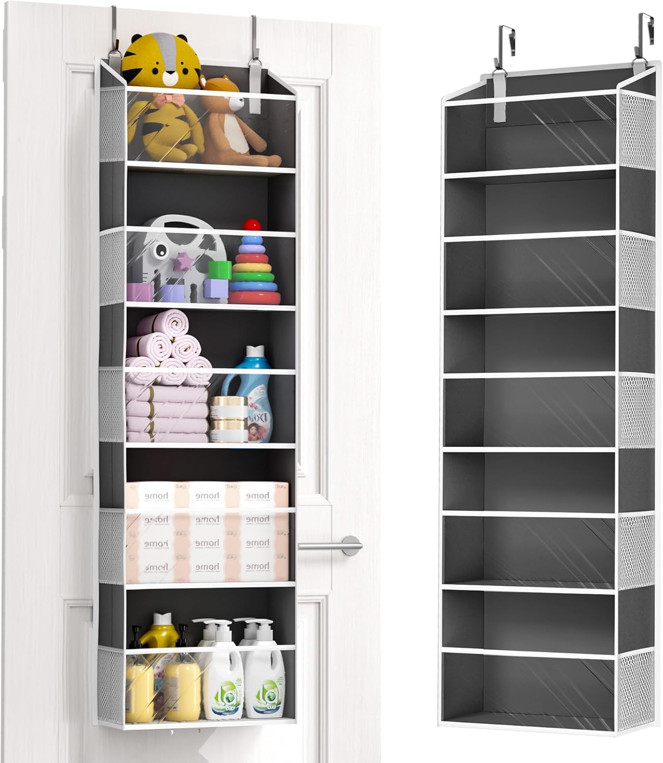 ULG Over the Door Organizer, 5-Tier Extra Large Hanging Storage with 10 Mesh Pockets, 100 lbs Capacity, Heavy Duty Door Organizer for Closet, Bedroom, Nursery Storage, Beige
