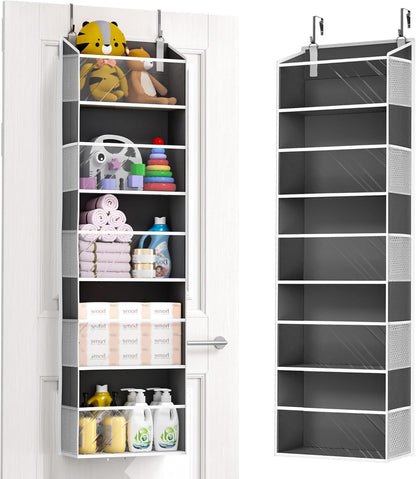 ULG Over the Door Organizer, 5-Tier Extra Large Hanging Storage with 10 Mesh Pockets, 100 lbs Capacity, Heavy Duty Door Organizer for Closet, Bedroom, Nursery Storage, Beige