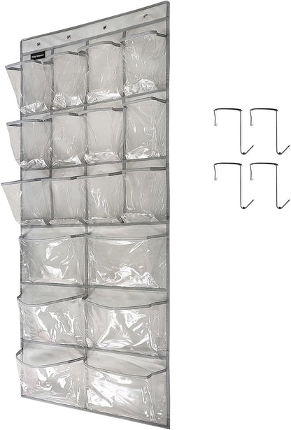Extra Large Hanging Crystal Clear Over Door Shoe Organizers, Closet Shoe Organizer Shoe Rack Organizer Shoe Storage, 12+6Pockets, 4Hooks, white (59"x 21.6")