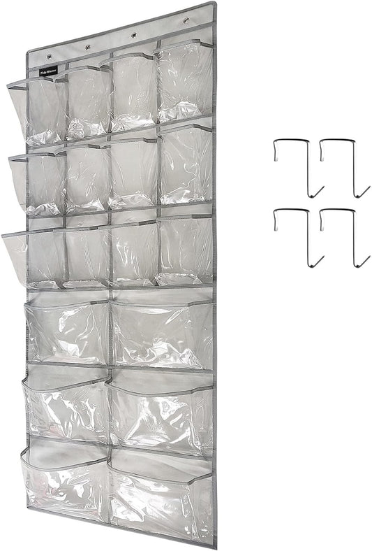 Extra Large Hanging Crystal Clear Over Door Shoe Organizers, Closet Shoe Organizer Shoe Rack Organizer Shoe Storage, 12+6Pockets, 4Hooks, white (59"x 21.6")