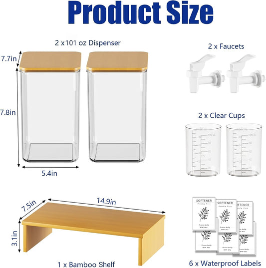 RoleDes Laundry Detergent Dispenser Set, Liquid Laundry Soap Dispensers for Detergent and Fabric Softener, 2 x 101 oz Refillable Containers with Stand for Laundry Room Organization