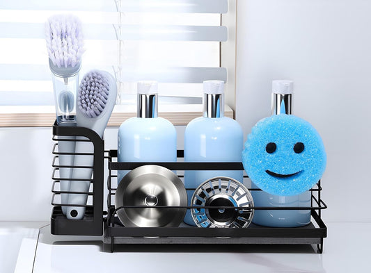 for Scrub Daddy & Mommy Sponge Holder, Kitchen Sink Caddy for Soap Dish & Adjustable Dish Brush Holder, with Diatomite Stone Sink Tray, Instant Dry