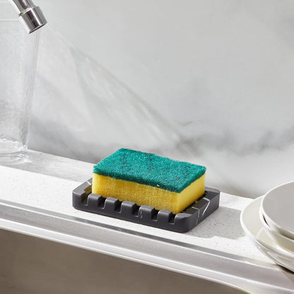 INIUNIK Self Draining Soap Dish - Marble Look Soap Holder Tray Savers Box Container Sponge Holder for Bathroom Shower Kitchen, White