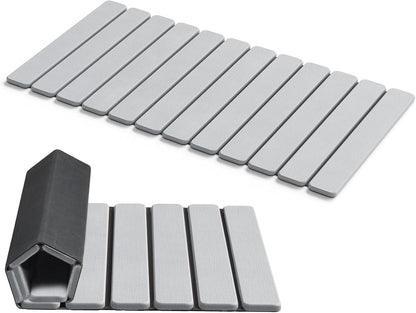AWW Foldable Stone Bath Mat, Quick Dry Diatomaceous Earth Bath Mat with Non-Slip Mat, Super Absorbent, Easy to Clean, Compact for Small Bathrooms, 23.6 x 15.5, Grey
