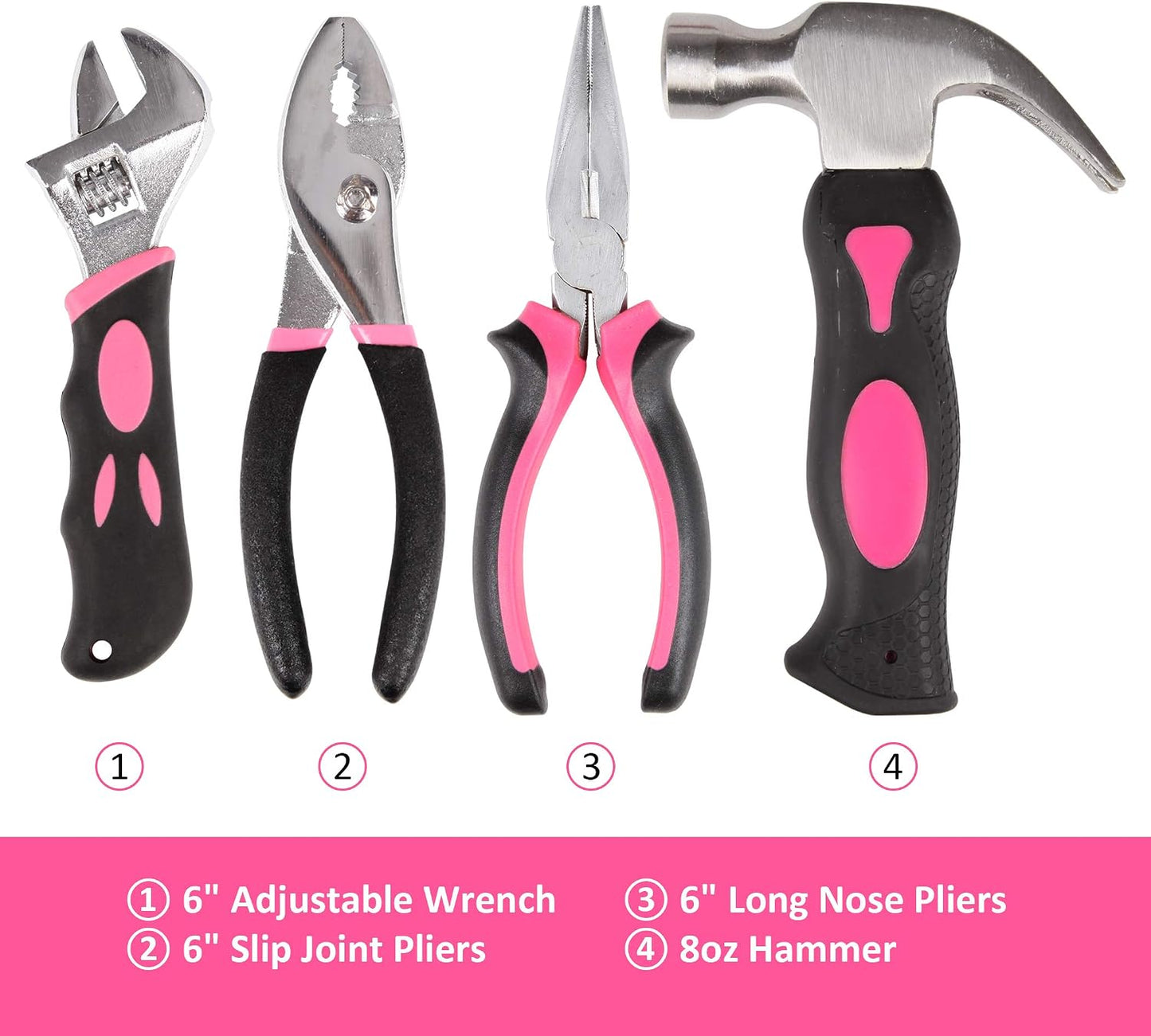 CARTMAN 52-Piece Pink Hand Tool Set, Home Repair Kit With Round Carry Pouch | Compact pink hand tool assortment for home repairs, DIY projects, apartment fixes, office needs, and everyday tasks in pouch.