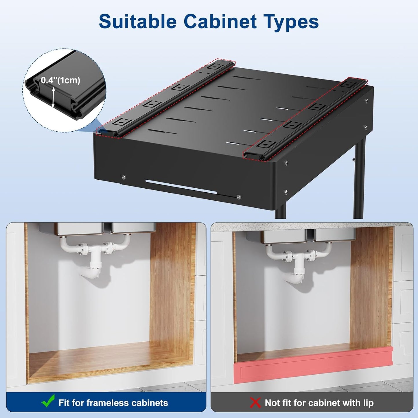 Insputer Upgrade Expandable Under Sink Organizer, 2 Tier Metal Under Cabinet Storage with 3 Slide Rails, Height Adjustable, Thickened Pull Out Drawer Shelf for Bathroom, Kitchen, Laundry, Pantry
