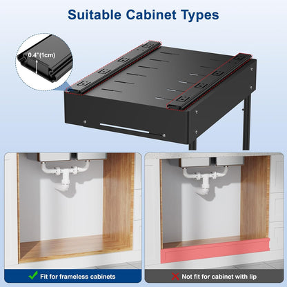 Insputer Upgrade Expandable Under Sink Organizer, 2 Tier Metal Under Cabinet Storage with 3 Slide Rails, Height Adjustable, Thickened Pull Out Drawer Shelf for Bathroom, Kitchen, Laundry, Pantry