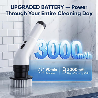 Electric Spin Scrubber, Cordless Power Scrubber for Bathroom/Shower/Tub/Tile & Grout, 9 Brush Heads, Dual-Speed, Adjustable Extension Handle, IPX7 Waterproof, USB-C Rechargeable Cleaning Tool (White)