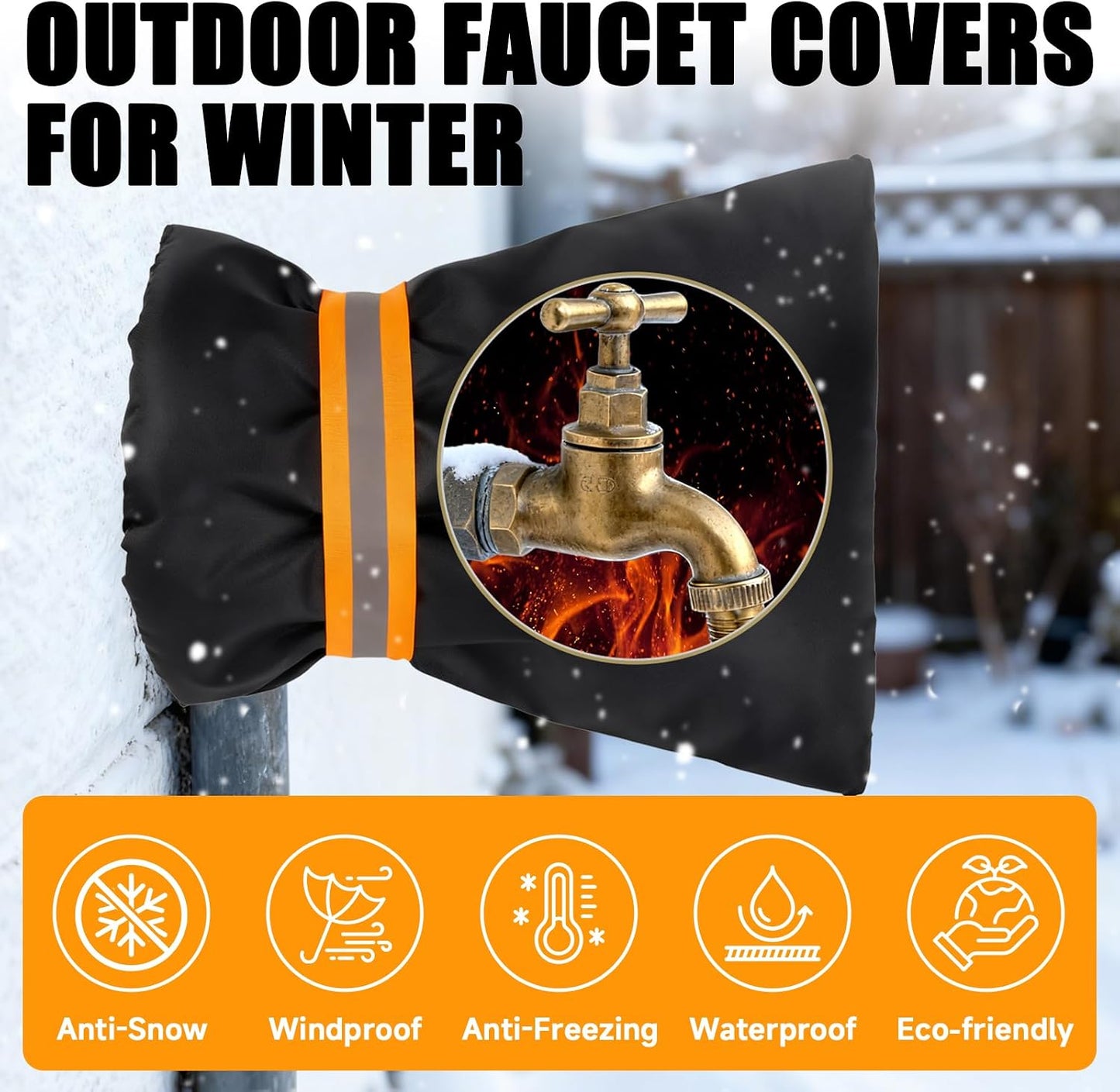 2 Pack Outdoor Faucet Covers for Winter, 6.7" W x 8.3" H Outdoor Water Faucet Cover Socks for Winter Freeze Protection Pipe Reusable Waterproof Insulated Spigot Covers with Reflective Strips, Black