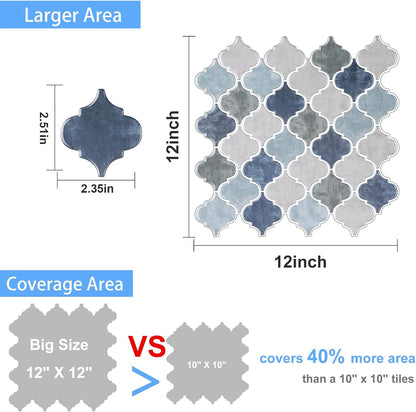 Arabesque Peel and Stick Backsplash for Kitchen, Thicker Design 3D Self Adhesive Wall Tiles, 12"x12" Peel and Stick Wall Tiles, Dark Grey 10-Sheet Stick on Tiles for Kitchen and Bathroom.