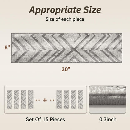 PADOOR Stair Treads Non Slip 15 PCS, 3D Peel and Stick Stair Treads for Wooden Steps Indoor, Residue-Free Adhesive Stair Runner for Kids, Elders & Pets, Washable Carpet for Stairs,8"x30",Brown