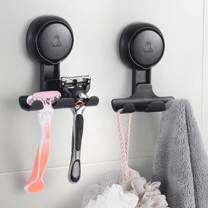 LEVERLOC Razor Holder for Shower 2 Pack, Powerful Suction Cup Shower Hooks for Towel, Loofah, Razor, Squeegee, Damage-Free Wall Hooks, Shaver Holder for Bathroom, Easy to Install and Reuse, White