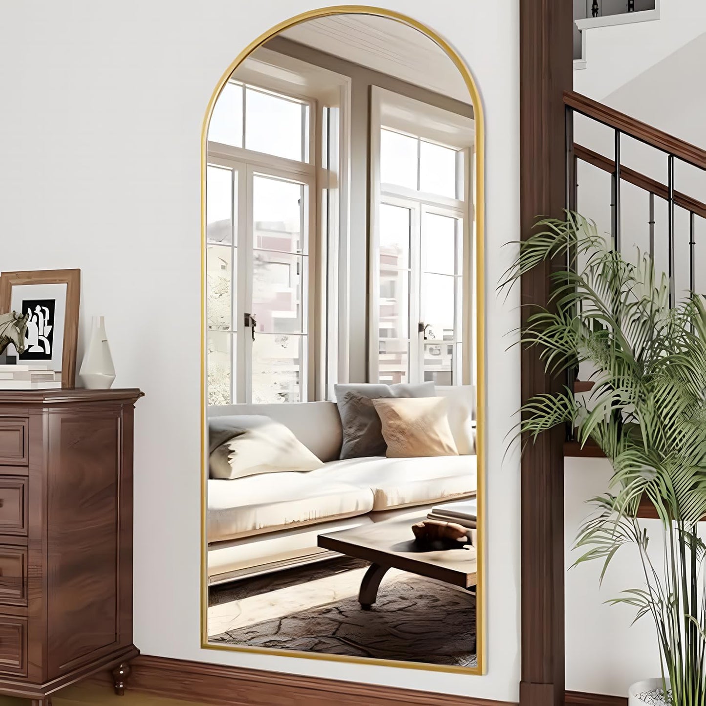 OGCAU Floor Full Length Mirror, 56"x20" Arched Full Body Mirror, Hanging or Leaning, Standing, Wall Mounted with Aluminum Frame for Bedroom Living Room, White