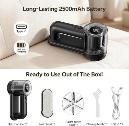 Rechargeable Fabric Shaver, 2-in-1 Lint Remover for Clothing, Furniture, Sweater with 6-Blade, 200ml Container, LED Display, 2000mAh USB-C, 3-Speed Lint Shaver Eliminates Fuzz & Pilling