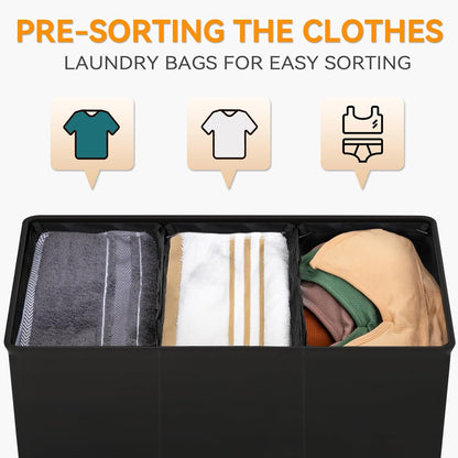 WOWLIVE 180L Laundry Hamper with Lid 3 Section,Large Laundry Basket with Removable Bags and Handles,Collapsible Dirty Clothes Hampers for Laundry,Laundry Basket Organizer for Laundry Room,Dorm,Beige