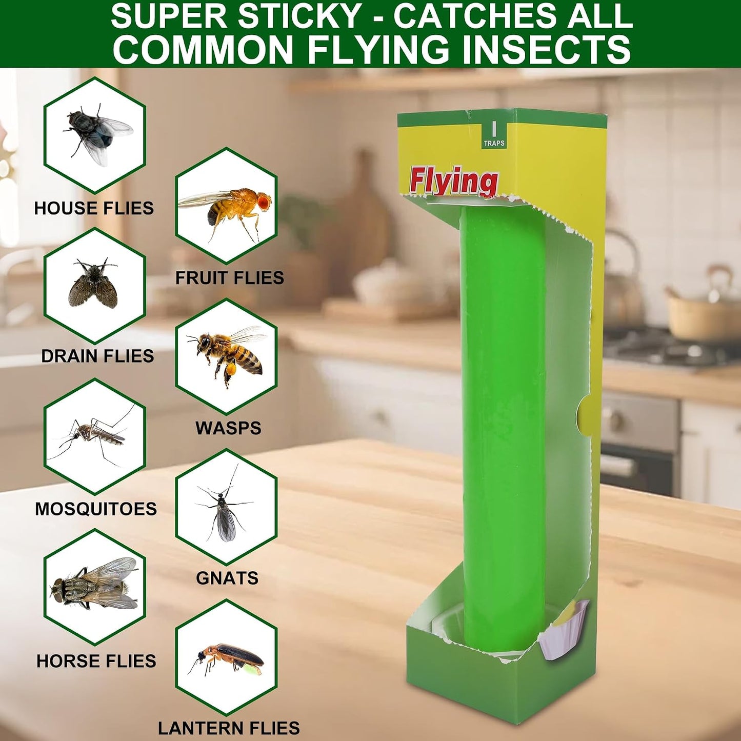 Fly Stick Sticky Fly Traps for Indoors Outdoor 12pk, Sticky Hanging Fly Stick, Flying Insect Trap, wasp Trap（Fluorescent Strip Yellow）
