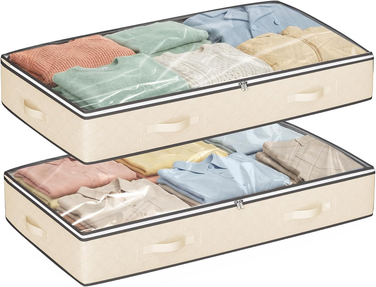 Budding Joy 90L Under Bed Storage Containers, 4 Pack Closet Organizers Grey | Foldable underbed storage bins for linen sheets, blanket, clothing, comforter, sweaters, pillows, wrapping paper