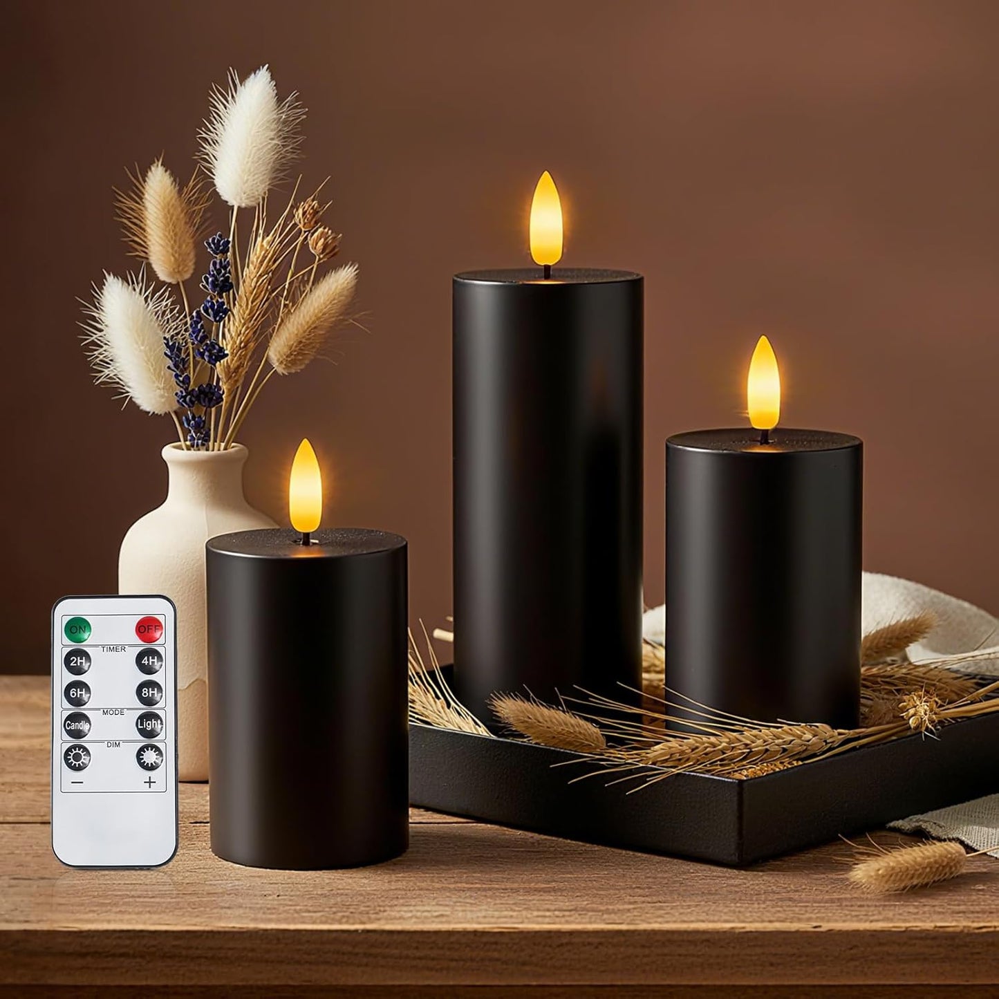 Homemory White Flameless Candles Battery Operated with Remote Timer, 3x3 Real Wax LED Pillar Candle for Home Fireplace Bedroom Living Room Party, Set of 3