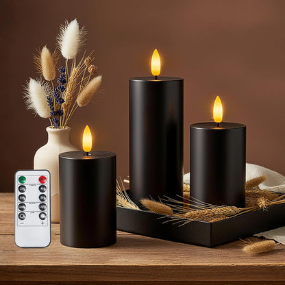 Homemory White Flameless Candles Battery Operated with Remote Timer, 3x3 Real Wax LED Pillar Candle for Home Fireplace Bedroom Living Room Party, Set of 3