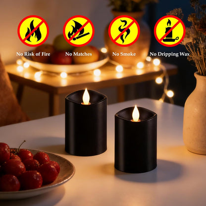 3"x4" Flickering Flameless Battery Candles with Timer, White Realistic LED Pillar Candles, Set of 2 Large Remote-Operated Candles for Home Indoor/Outdoor & Holiday Decor