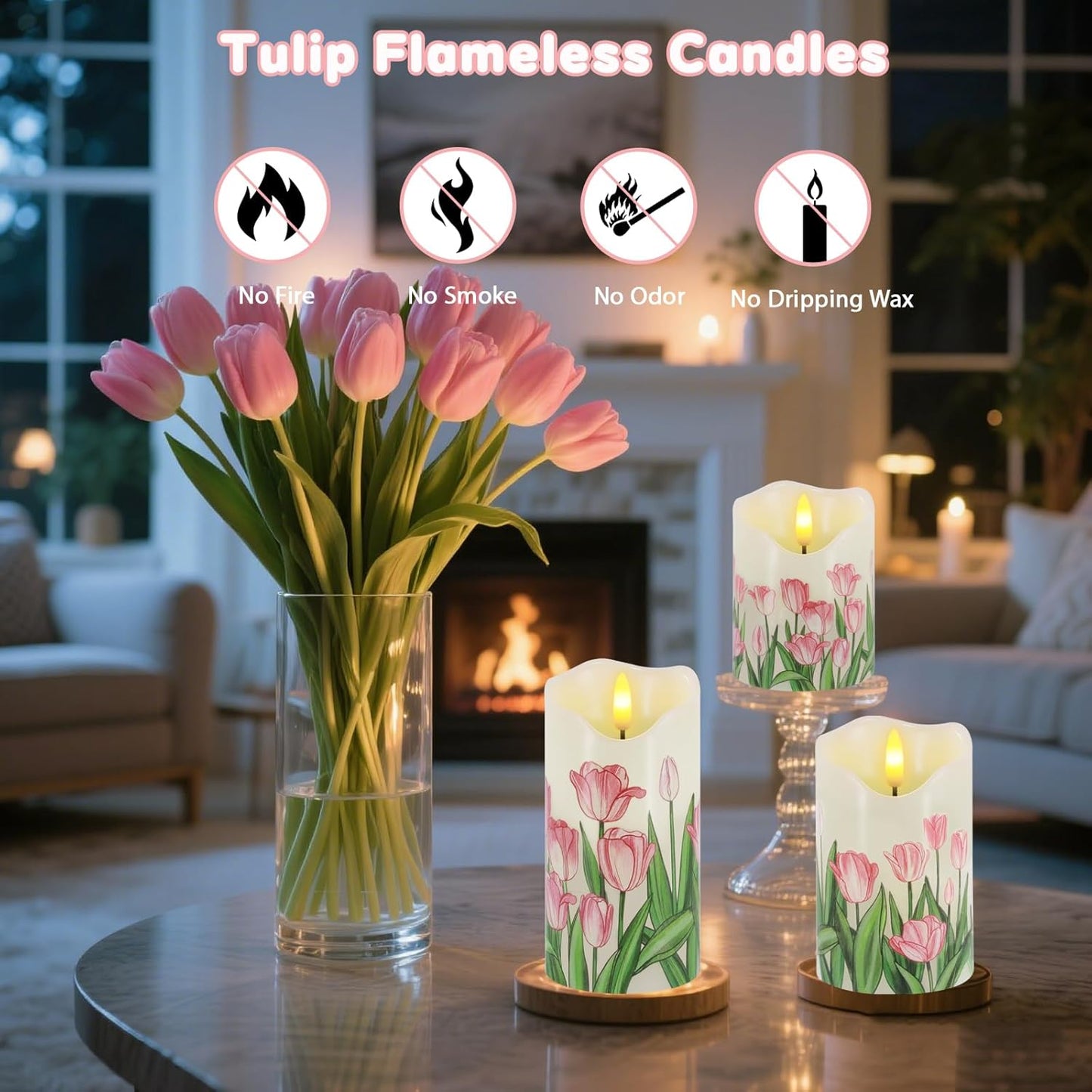 Flameless Candles Lights, Set of 3 Flickering LED Candles with Remote & Timer, Dimmable Electric Pillar Candles Battery Operated, Green Candles for Home St. Patrick’s Day Christmas Decor (Green)