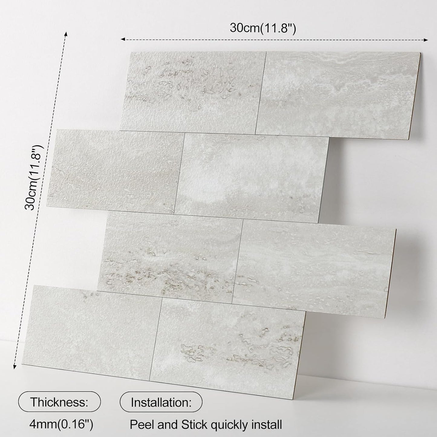 10- Sheet Polished White Peel and Stick Backsplash, 12’’Luxury PVC Ceramic Look Self Stick Subway Tiles, Waterproof Peel and Stick Wall Tiles for Kitchen and Bathrrom