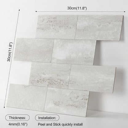 10- Sheet Polished White Peel and Stick Backsplash, 12’’Luxury PVC Ceramic Look Self Stick Subway Tiles, Waterproof Peel and Stick Wall Tiles for Kitchen and Bathrrom